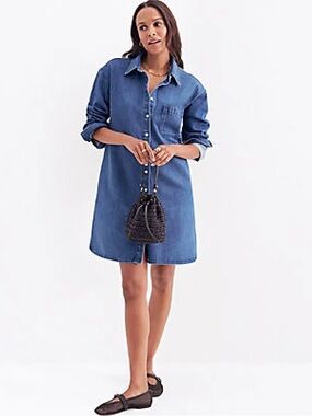 Ann Taylor Sz M Denim Shirt Dress/ Light Jacket Lyocell/Recycled Cotton Blend